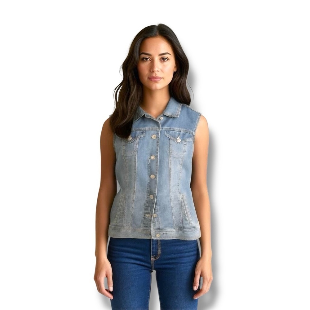 Style & Co Women’s S Jeans Vest Light to Med Wash Blue Denim Fading Size L